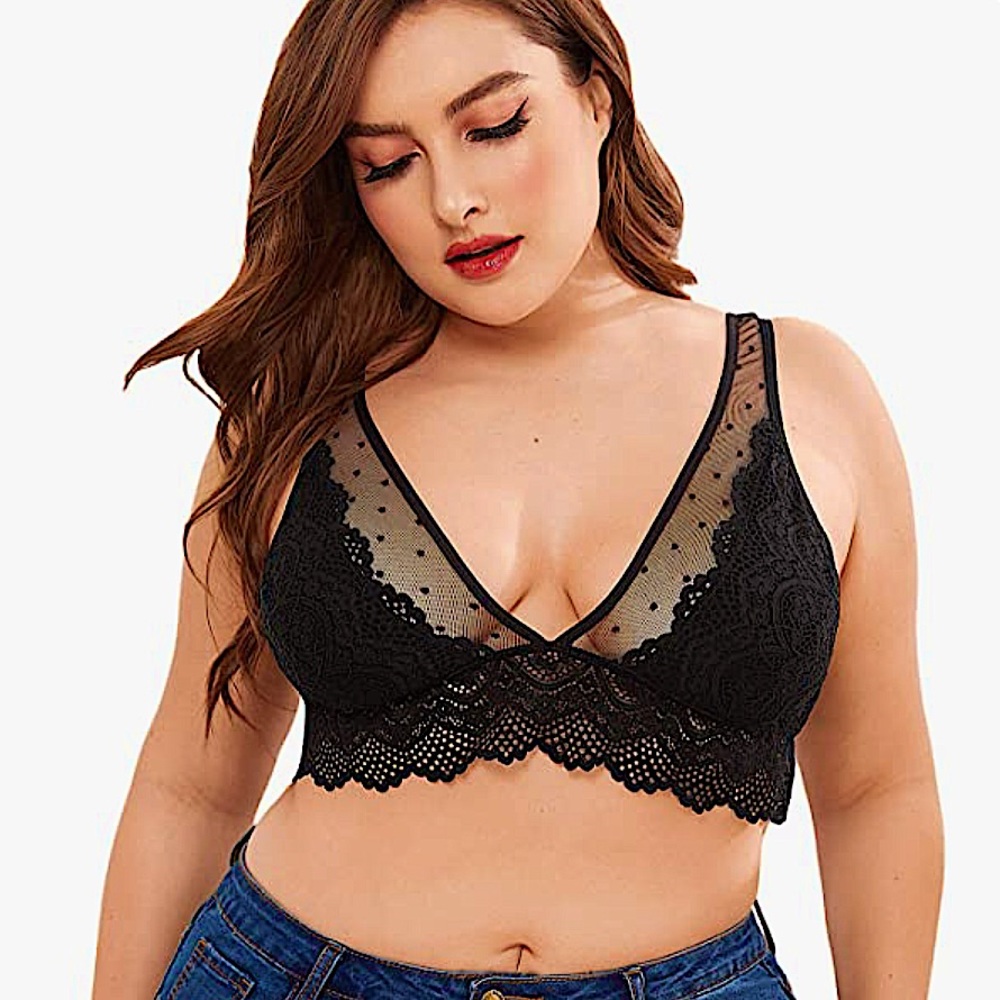 Women's Plus Size Lace Mesh Scalloped Bralette Bra